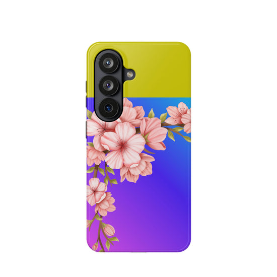 Floral Gradient Magnetic Phone Case — Pink Blossoms on Purple & Lime