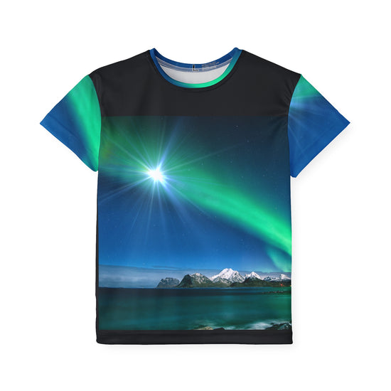 Kids Sports Jersey
Northern Lights Jersey
Athletic Shirt for Kids
Colorful Sportswear
Activewear for Children