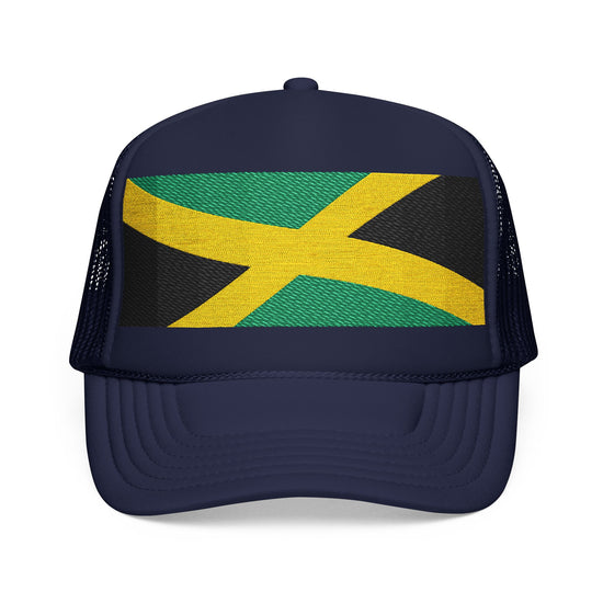 Jamaica Flag Trucker Hat — Vintage Distressed Foam Cap