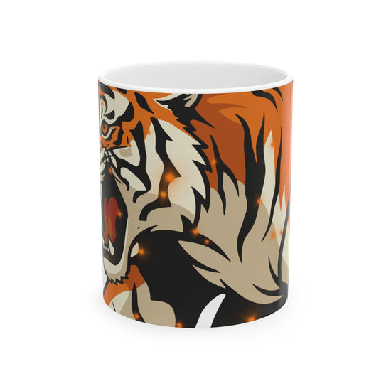 Roaring Tiger Ceramic Mug — Bold Orange Tiger Art Coffee Cup
