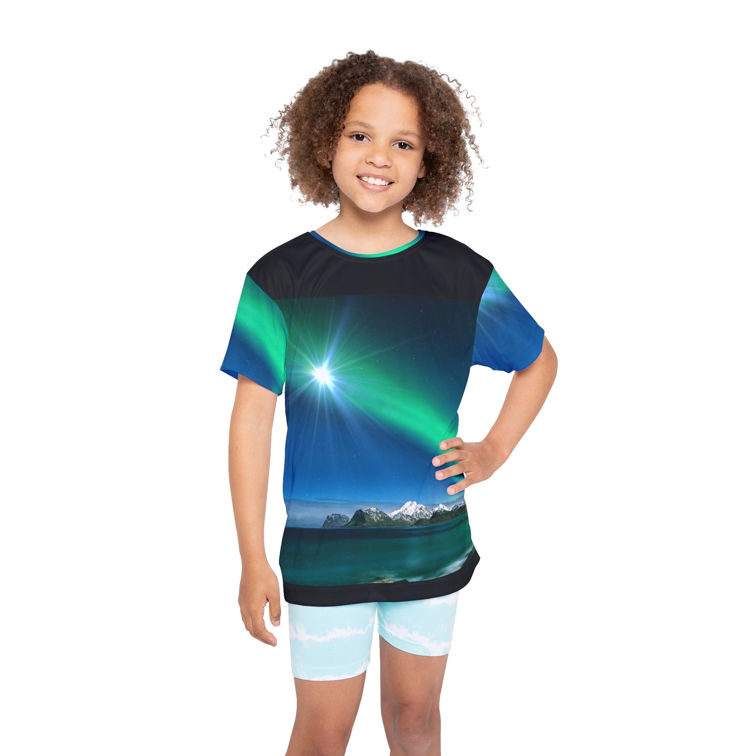 Kids Sports Jersey
Northern Lights Jersey
Athletic Shirt for Kids
Colorful Sportswear
Activewear for Children