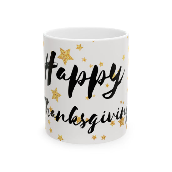 Happy Thanksgiving Ceramic Mug — Gold Star Holiday Coffee Cup